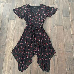Sam Edelman Feather Print Asymmetrical Flowy Tie Dress 8